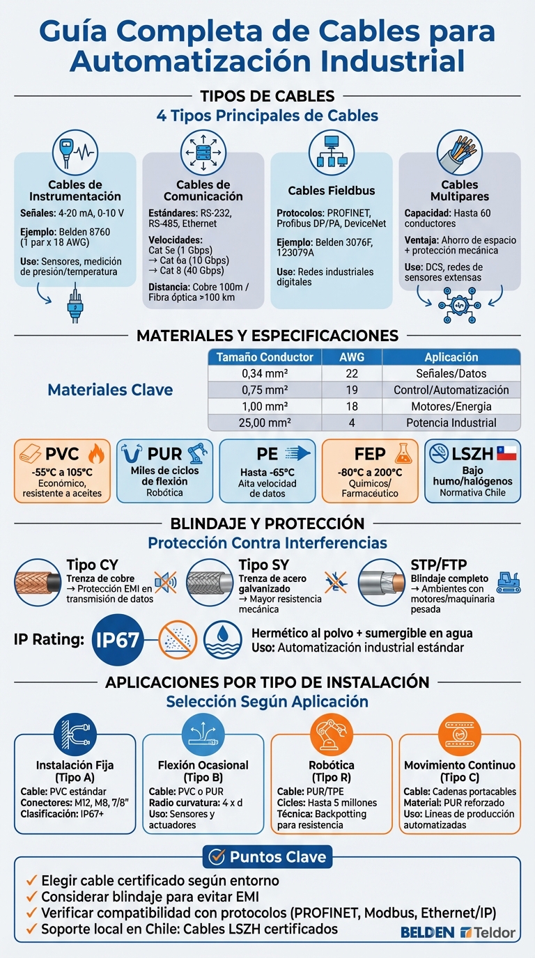Guía de Selección de Cables para Automatización Industrial: Tipos, Materiales y Aplicaciones