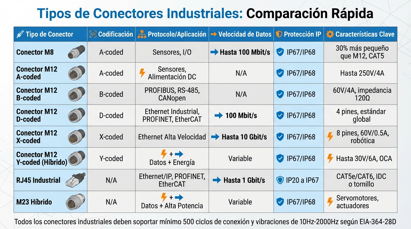 Guía de Selección de Conectores Industriales: Tipos, Aplicaciones y Especificaciones